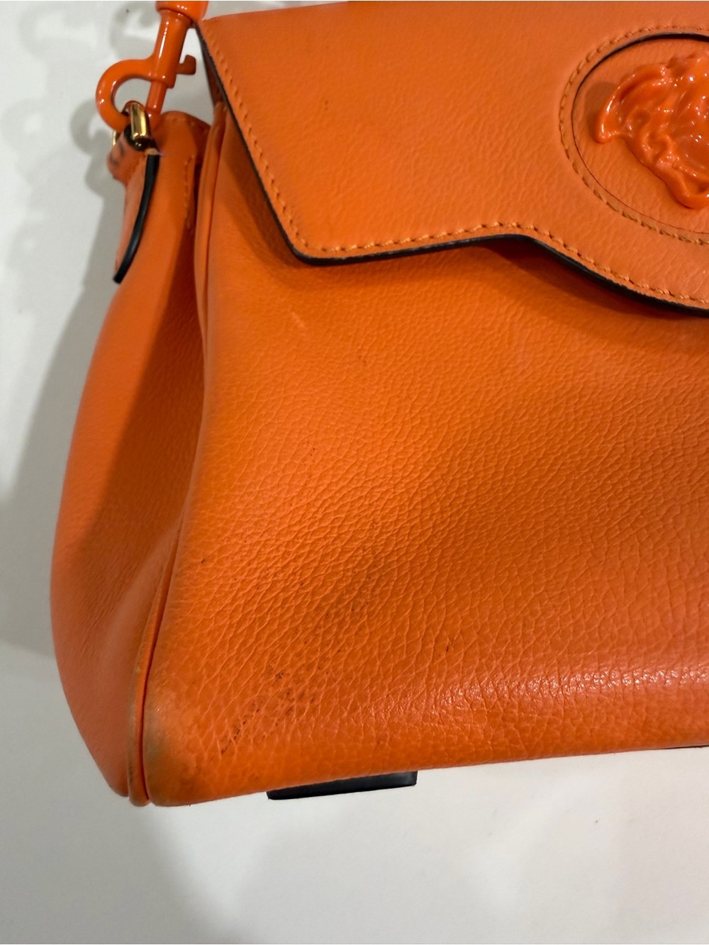 Versace Orange Leather Satchel with Chunky Chain Strap - Picture 6 of 7